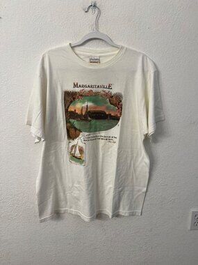 Jimmy Buffett Margaritaville T-Shirt White 100% Cotton Graphic Print Vintage Sty